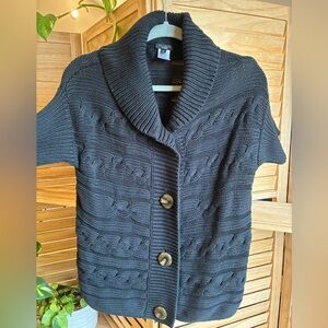 Talbots Black Shawl-Collar Short-Sleeve Cable Cardigan